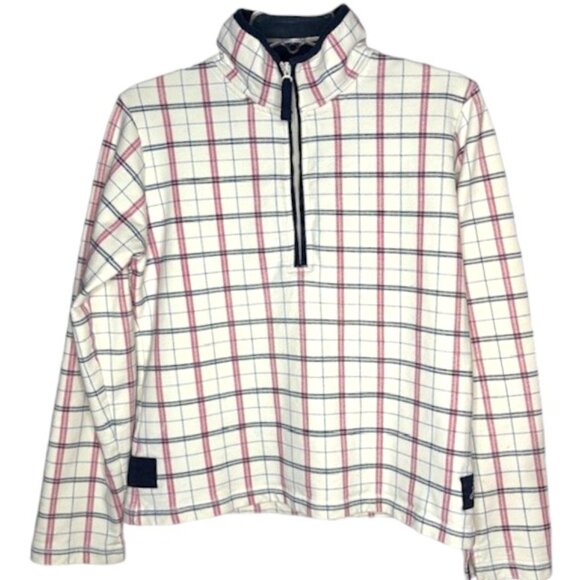 Joules Peachy Half Zip Sweatshirt Windowpane Plaid - Navy/Red/Cream - UK 12/US 8 - Picture 1 of 8